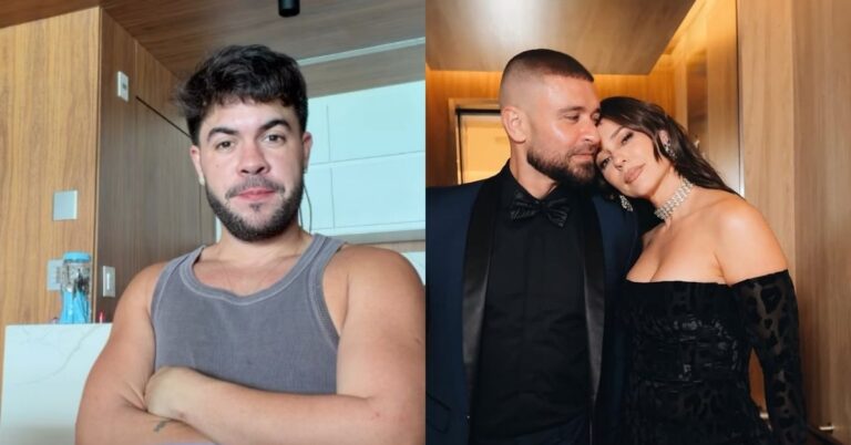 Álvaro reage a separação de Paolla Oliveira e Diogo Nogueira: ‘Que isso?’ Influenciador Álvaro posa de camiseta regata em selfie, enquanto Paolla Oliveira e Diogo Nogueira aparecem juntos em evento
