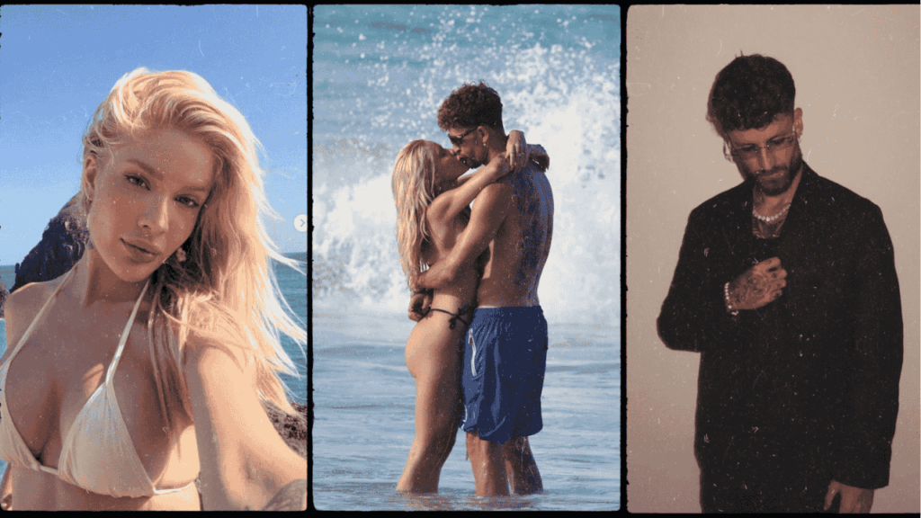 Karoline Lima abre álbum de viagem com Léo Pereira em Fernando de Noronha Karoline Lima em fotos de viagem em Fernando de Noronha, incluindo selfie na praia, beijo no mar com o namorado e retrato do casal em clima romântico.