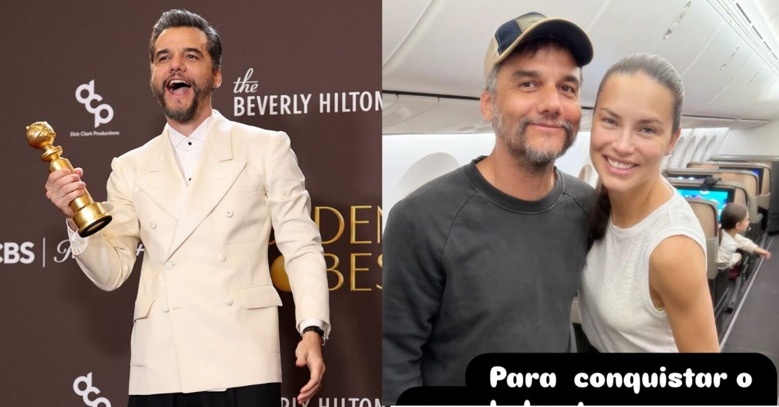 Famosos celebram vitória histórica de ‘O Agente Secreto’ no Globo de Ouro Wagner Moura segura estatueta do Globo de Ouro 2026 ao vencer como Melhor Ator em Filme de Drama pelo filme O Agente Secreto do lado esquerdo e Wagner Moura posa com Adriana Lima em registro compartilhado após vitória no Globo de Ouro 2026 do lado direito