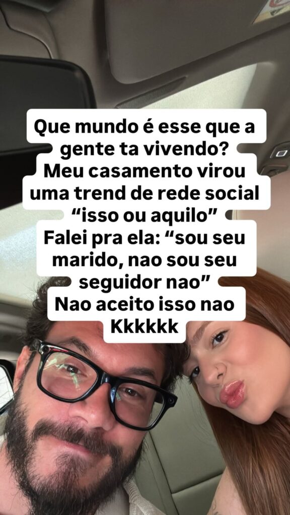 Eliezer desabafa sobre limite na relação com Viih Tube: ‘Não sou seguidor’ 2 Eliezer e Viih Tube aparecem juntos em selfie dentro do carro enquanto texto de desabafo sobre o relacionamento é exibido nos stories do Instagram