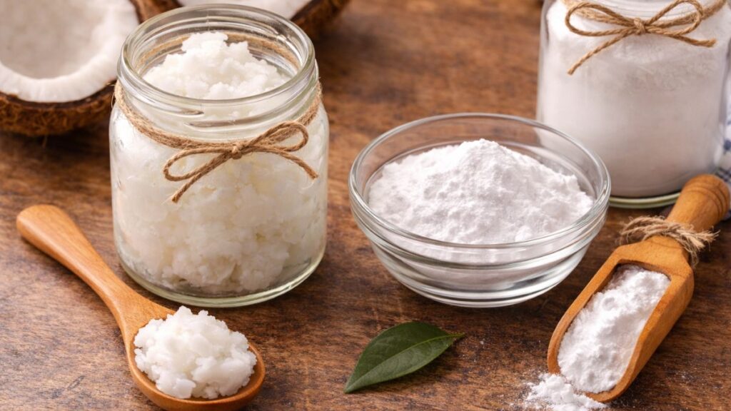 Bicarbonato e óleo de coco: solução caseira para higiene diária Bicarbonato e óleo de coco: solução caseira para higiene diária