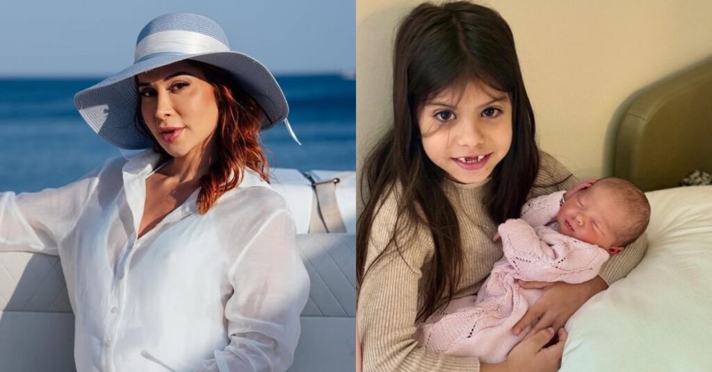 Maíra Cardi posa em uma praia; Sophia segura a irmã Eloah em momento carinhoso compartilhado nas redes