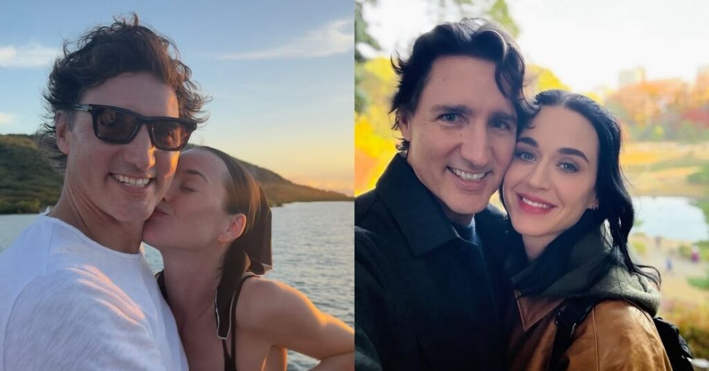 Katy Perry divulga fotos de feriado com Justin Trudeau e detalhe surpreende Katy Perry beija Justin Trudeau no rosto durante passeio de barco ao pôr do sol em foto publicada no Instagram