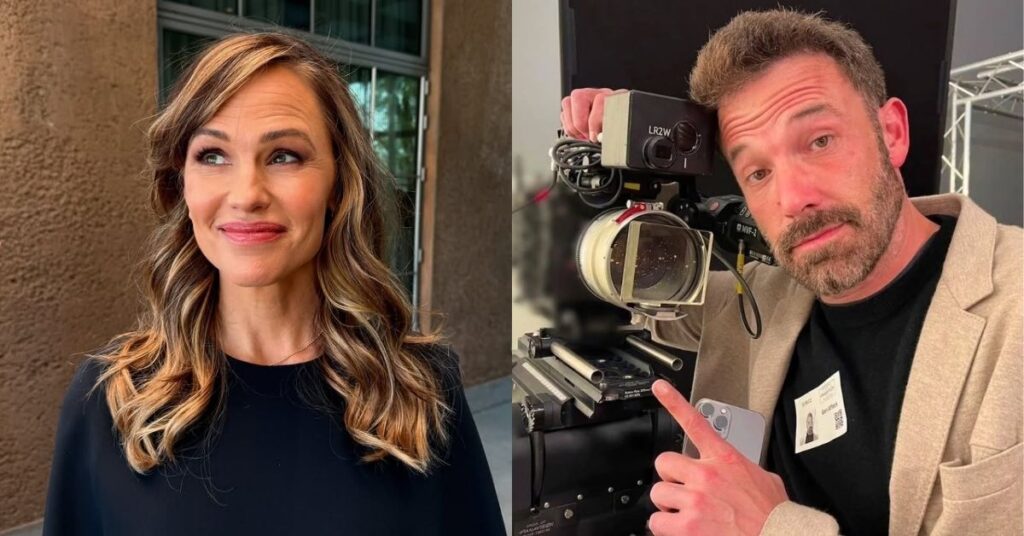 Jennifer Garner posa em evento e Ben Affleck aparece nos bastidores de filmagem em registro separado