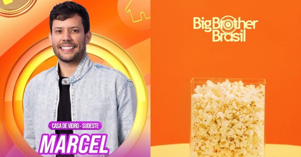 Marcel, participante do BBB 26, aparece em imagem oficial da Casa de Vidro do Sudeste, ao lado da identidade visual do Big Brother Brasil.