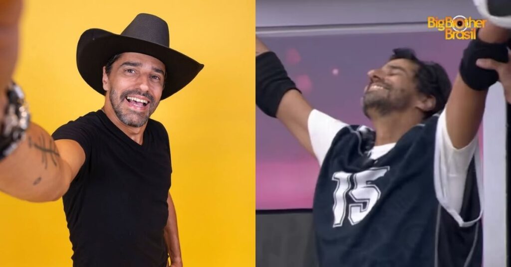 Alberto Cowboy comemora após deixar a primeira Prova do Líder do BBB 26, depois de mais de 26 horas de resistência