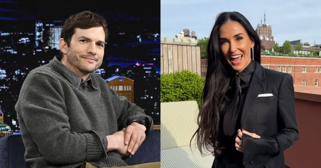 Ashton Kutcher e Demi Moore em montagem de fotos, ator comenta raramente sobre a ex-esposa após comparações entre produções recentes