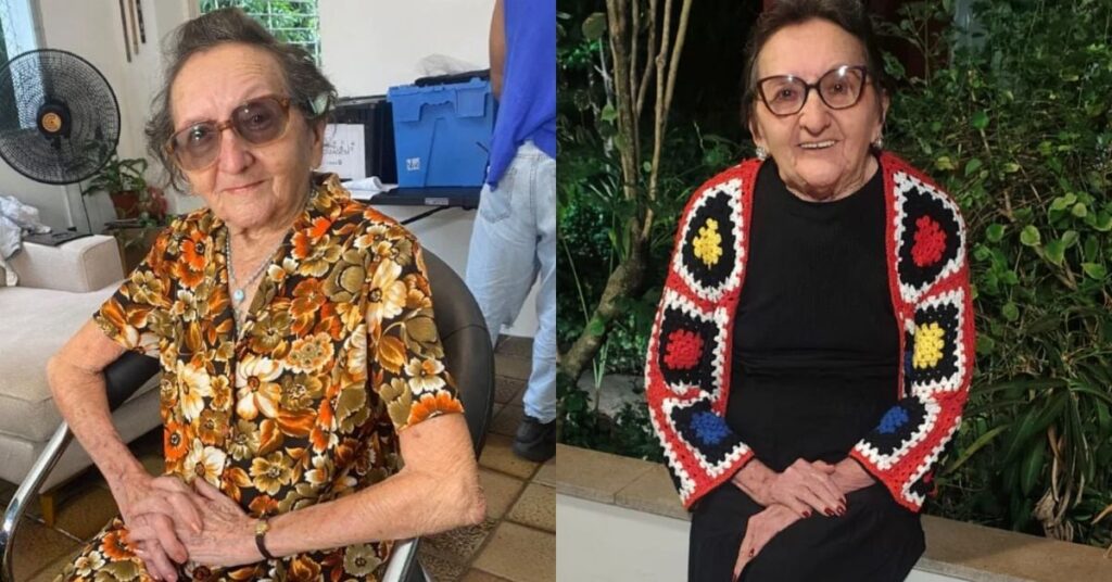 Tânia Maria completa 79 anos e vive auge da carreira no cinema: ‘quero mais’ Atriz Tania Maria posa sentada em dois momentos distintos, usando óculos, em ambiente interno e ao ar livre, com expressão serena e roupas estampadas e de crochê colorido