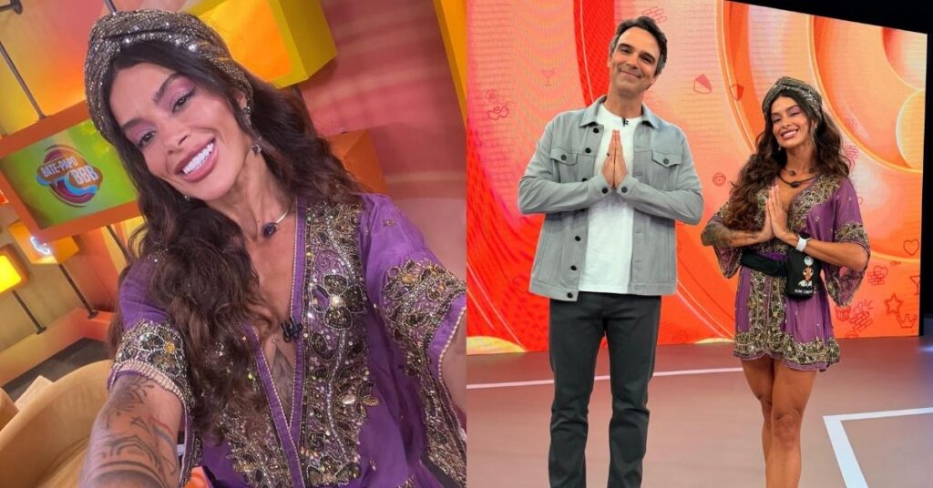 BBB 26: Aline Campos recebe 61,64% de rejeição e se torna a 1ª eliminada Aline Campos ao lado de Tadeu Schmidt no estúdio do BBB 26 após ser anunciada como a primeira eliminada da edição