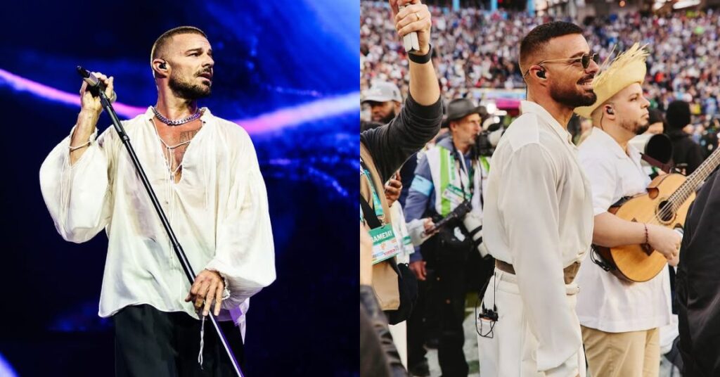 Ricky Martin curte o RJ e diz ter sido brasileiro em vida passada Ricky Martin em palco com camisa branca segura microfone e cumprimenta público em estádio lotado.