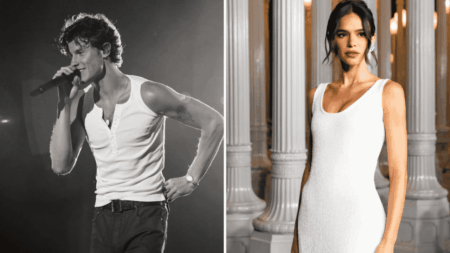 Shawn Mendes deixa o Brasil após temporada com Bruna Marquezine; saiba mais Montagem com Shawn Mendes em show e Bruna Marquezine em evento.