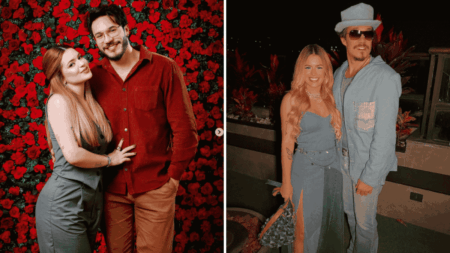 Viih Tube e Eliezer posam juntos em montagem com fotos de eventos e momentos públicos