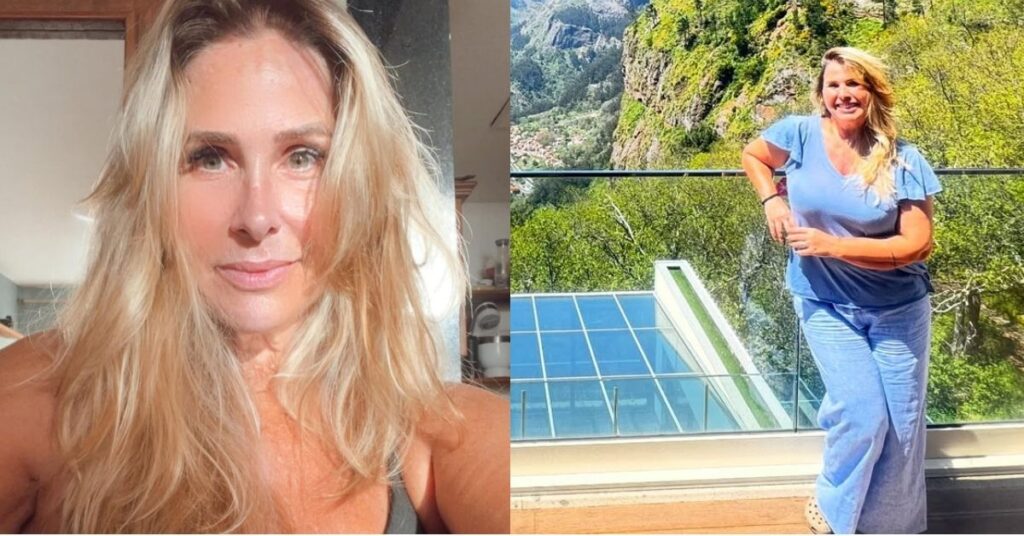 Andréa Sorvetão posa para selfie e em foto ao ar livre mostrando novo visual após emagrecimento.