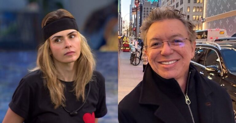 Montagem mostra Ana Paula Renault no BBB 26 com expressão séria e Boninho sorrindo em rua movimentada