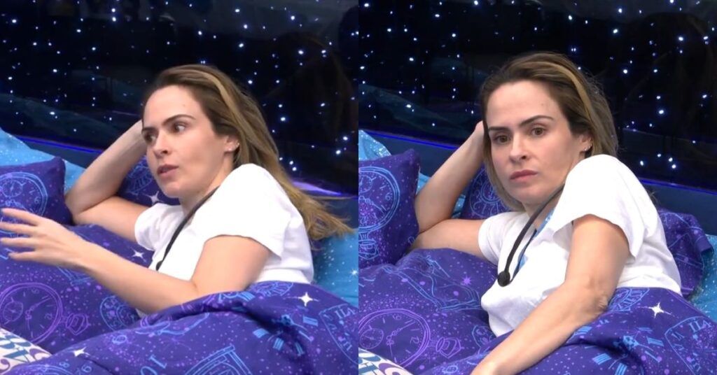 Ana Paula Renault deitada na cama do Quarto Sonho de Eternidade enquanto comenta estratégia de Babu Santana no BBB 26