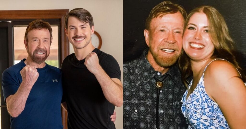 Filhos de Chuck Norris se despedem do astro; leia homenagens Montagem com Chuck Norris ao lado do filho Dakota em pose de luta e com a filha Danilee em momento descontraído sorrindo juntos