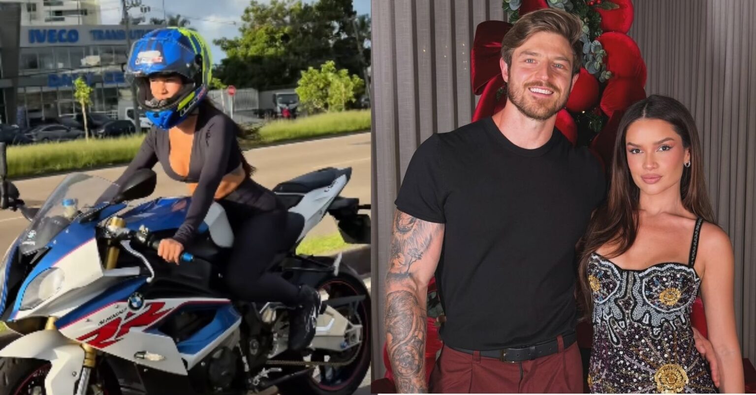 Juliette impressiona ao pilotar moto de R$ 139 mil e comentário do noivo viraliza Juliette pilota moto BMW S 1000 RR usando capacete azul, ao lado de imagem dela com o noivo Kaique Cerveny em festa de natal.