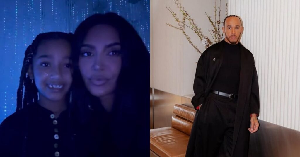 Kim Kardashian surge com os filhos no Japão durante viagem com Lewis Hamilton; veja Kim Kardashian com a filha durante vídeo em Tóquio e Lewis Hamilton posando de preto em ambiente interno