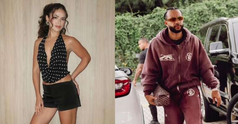 Maisa e Memphis Depay voltam a levantar rumores após coincidência em destino de férias Maisa, mulher com blusa preta de poá e short, posa em ambiente interno; Memphis Depay, homem com moletom marrom e óculos, caminha ao lado de carro na rua.