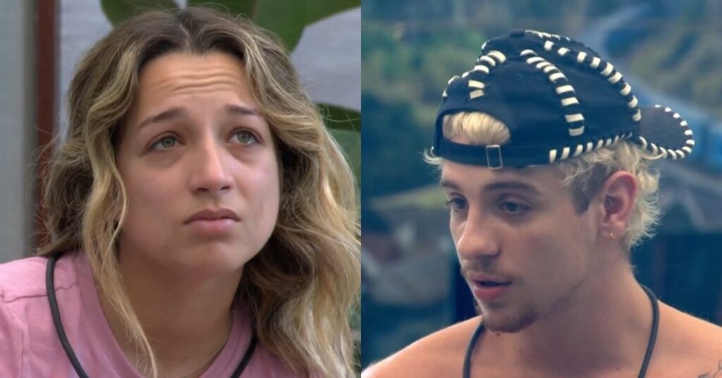 BBB 26: briga entre Samira e Juliano explode na casa: ‘Nojento’ Samira com expressão emocionada após discussão com Juliano Floss no BBB 26 durante conversa dentro da casa