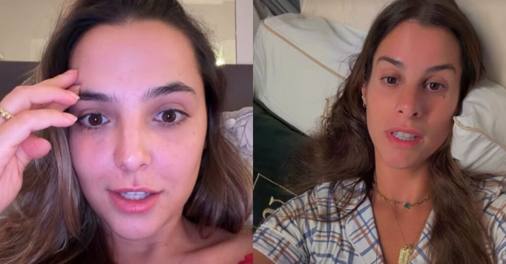 Camila Trianda e Shantal Verdelho em vídeos publicados nas redes sociais durante polêmica envolvendo relato que viralizou
