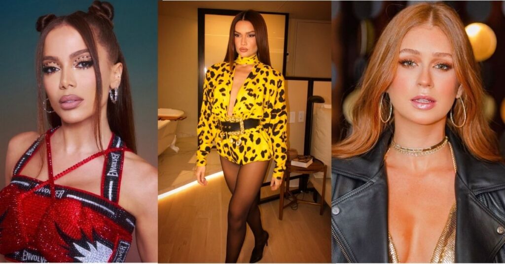 Transformação celebridades: 24 mudanças de visual que surpreenderam fãs três mulheres famosas com visuais diferentes em montagem, mostrando maquiagem marcante, roupas estilosas e mudanças de aparência associadas à transformação das celebridades