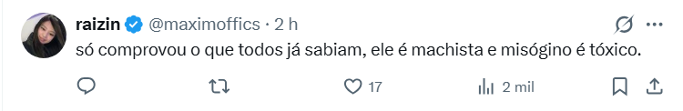 Comentário de usuária no X classificando comportamento atribuído a Juliano Floss após relato de Vivi Wanderley