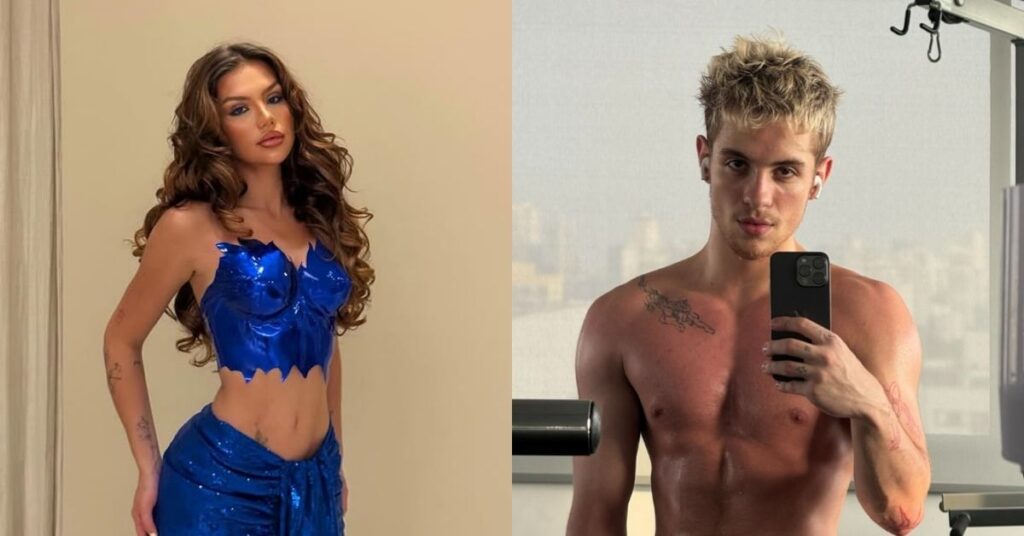 Vivi Wanderley em look azul e Juliano Floss sem camisa em selfie no espelho durante repercussão de desabafo sobre relacionamento