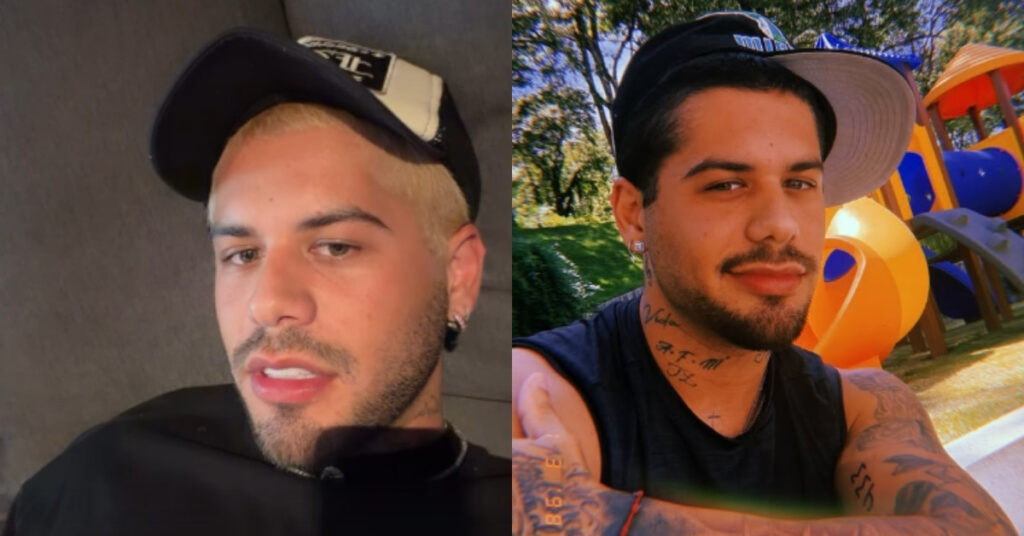 Zé Felipe aparece em duas imagens falando nas redes sociais sobre o atraso na mudança para a nova casa.