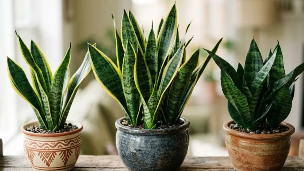 Espada-de-são-jorge: 5 motivos para ter a planta da proteção em casa Conjunto de três vasos ornamentais com espada-de-são-jorge.