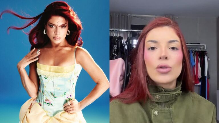 Gkay posa em duas fotos: uma com vestido florido e a outra em um ambiente mais despojado