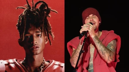 Jaden Smith em montagem com Justin Bieber durante performance musical no Coachella