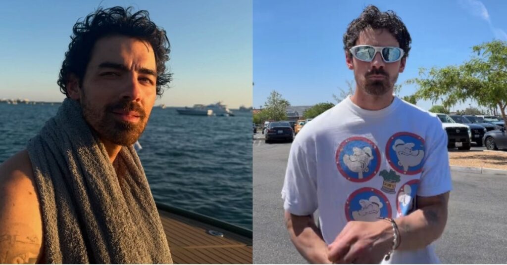 Joe Jonas dança ao ar livre usando camiseta branca e óculos escuros em vídeo publicado antes de viagem ao Brasil