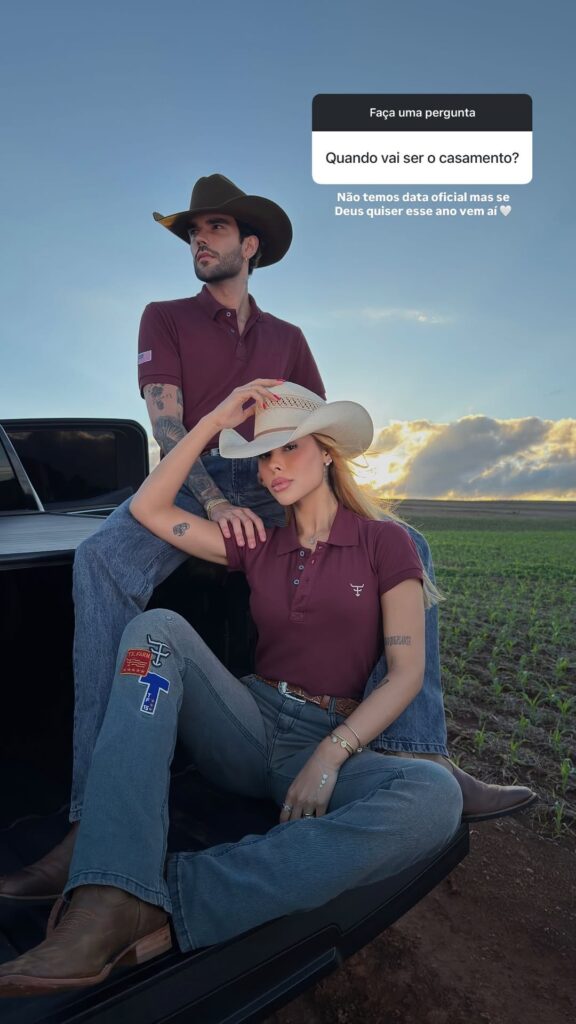Luan Pereira e noiva posam em cenário rural enquanto falam sobre casamento em 2026