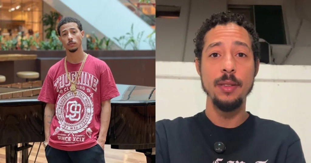 Peter Brandão expõe luta contra depressão e desabafa: ‘não é frescura’ Peter Brandão em montagem com foto casual e frame de vídeo em que fala sobre depressão nas redes sociais