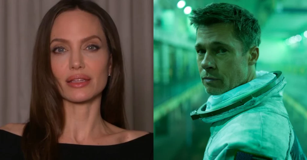 Montagem mostra Angelina Jolie em registro de rede social e Brad Pitt caracterizado em cena de filme, em referência à disputa judicial pela vinícola Château Miraval