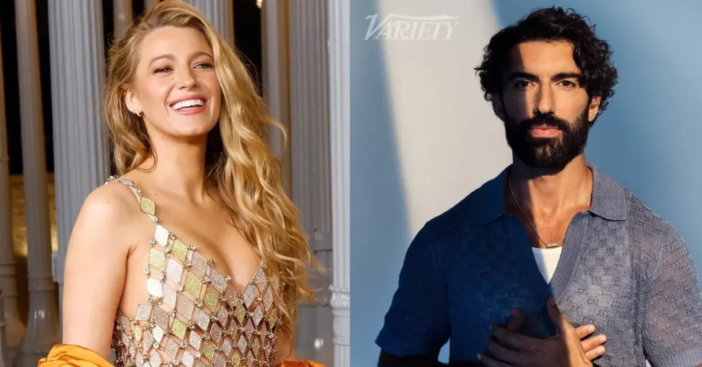 Blake Lively e Justin Baldoni fazem acordo e evitam julgamento; veja Blake Lively sorrindo em evento e Justin Baldoni posando para foto em fundo neutro após disputa judicial entre os atores