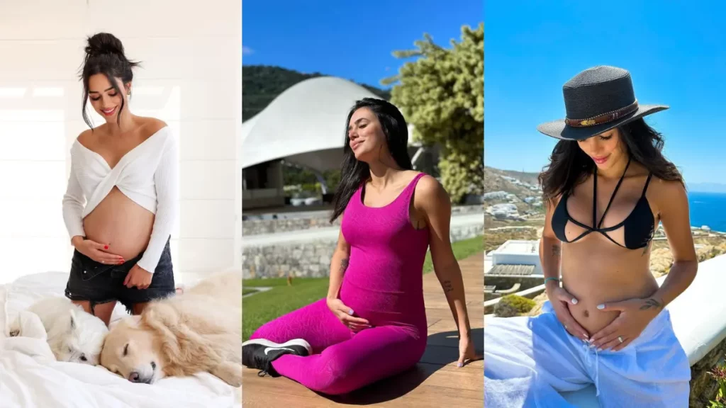 Neymar traiu Bruna Biancardi? Entenda a polêmica e a história do casal 2 Montagem com três fotos de Bruna Biancardi grávida de Mavie. A influenciadora aparece exibindo a barriga da gestação em diferentes momentos e locais durante a gravidez da primeira filha com Neymar.