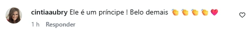 Comentário de seguidora elogiando Rodrigo Silva e chamando o filho de Faustão de príncipe