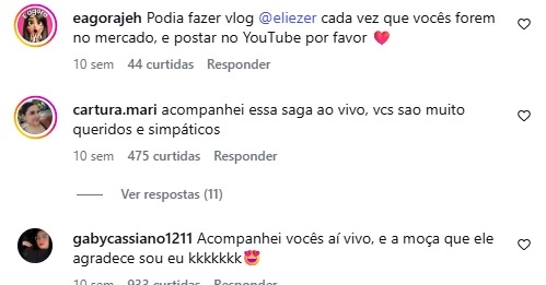 Vídeos publicados por Eliezer repercutiram após o influenciador comentar os custos elevados das compras da família.
