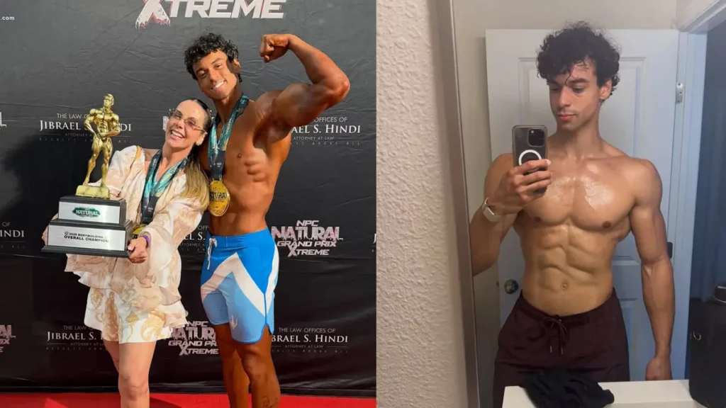 Montagem com Carla Perez e Victor Alexandre em campeonato de fisiculturismo.