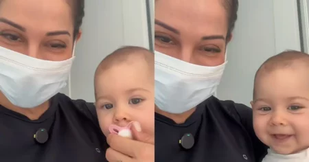 Maíra Cardi revela estado de saúde da filha após bronquiolite; confira Maíra Cardi usa máscara ao lado da filha Eloah durante recuperação de bronquiolite