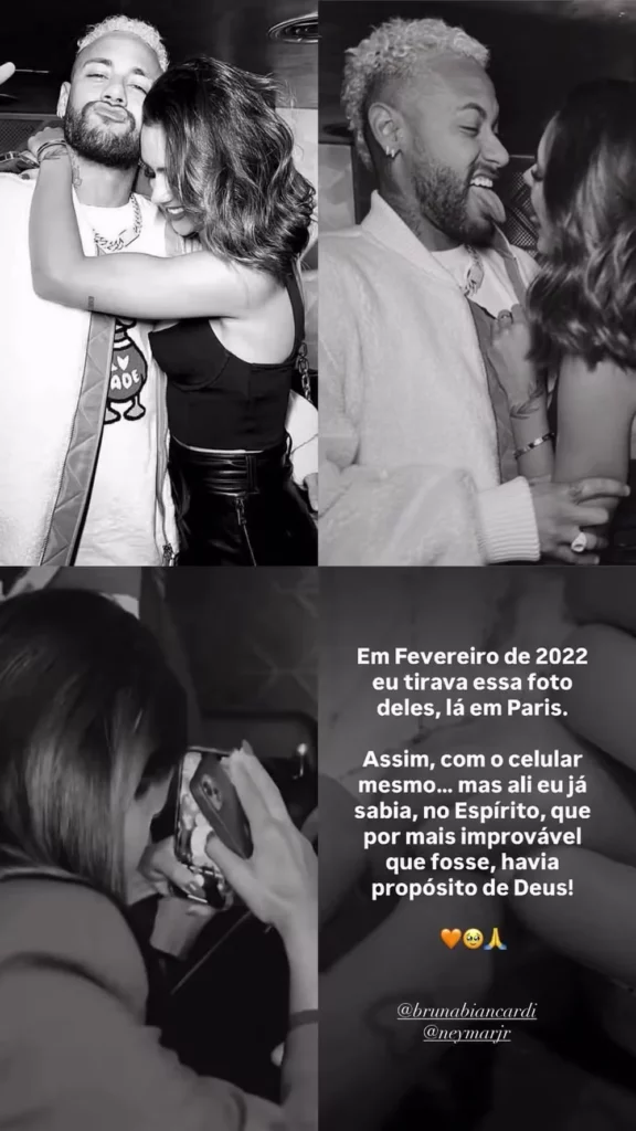 Neymar e Bruna Biancardi aparecem em montagem de fotos em preto e branco feitas no começo do namoro em Paris