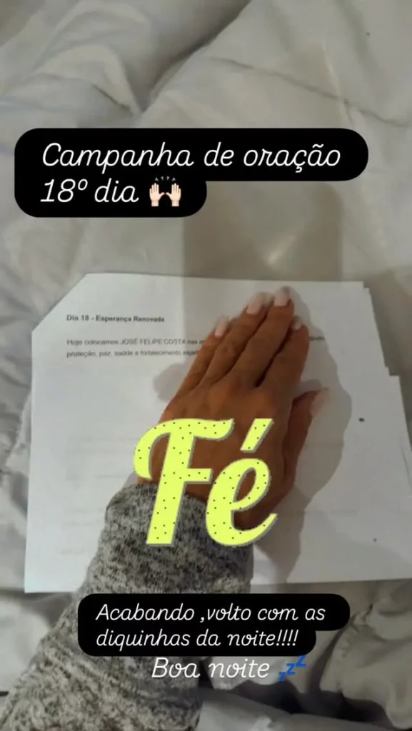 Poliana Rocha faz pedido espiritual por Zé Felipe às vésperas de 'aniversário' do divórcio 1 Story publicado por Poliana Rocha mostra campanha de oração em nome de Zé Felipe com pedidos de proteção, paz e fortalecimento espiritual.