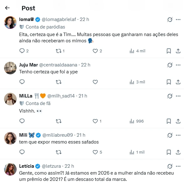 Internautas comentam publicação sobre Viih Tube e criticam patrocinador por prêmio do BBB não entregue