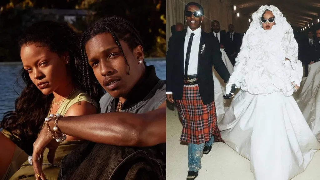 Montagem com fotos de Rihanna e A$ap Rocky.