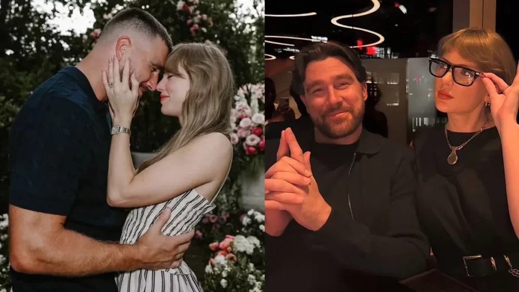 montagem com Taylor Swift e Travis Kelce