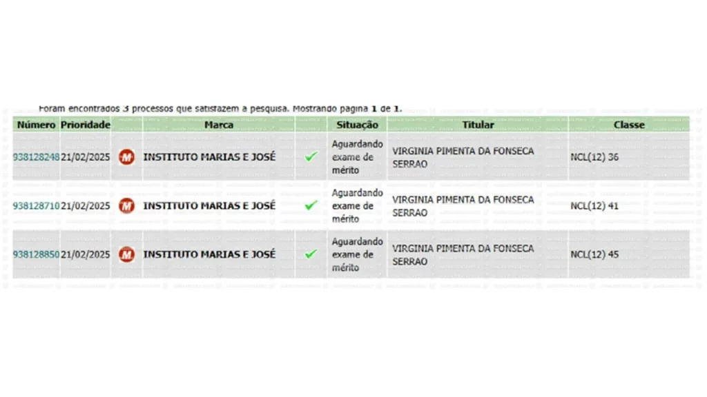 Print de tentativas de registro de Virginia no INPI