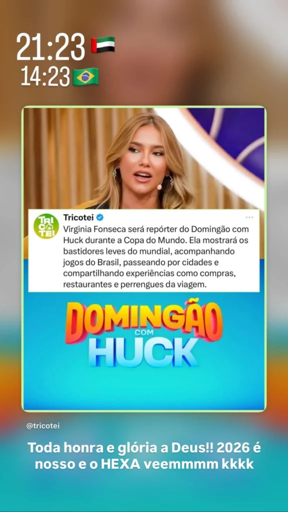 Virginia Fonseca confirma cobertura da Copa na Globo após término com Vini Jr. 1 Virginia Fonseca confirmou que seguirá na cobertura da Copa do Mundo mesmo após o término com Vini Jr.