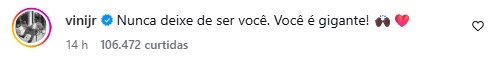 Virginia Fonseca recebe apoio de famosos após desabafo nas redes 3 Virginia recebeu mensagens de apoio de amigos e famosos, incluindo Samara Pink, Angélica e Vini Jr., após a repercussão do episódio.